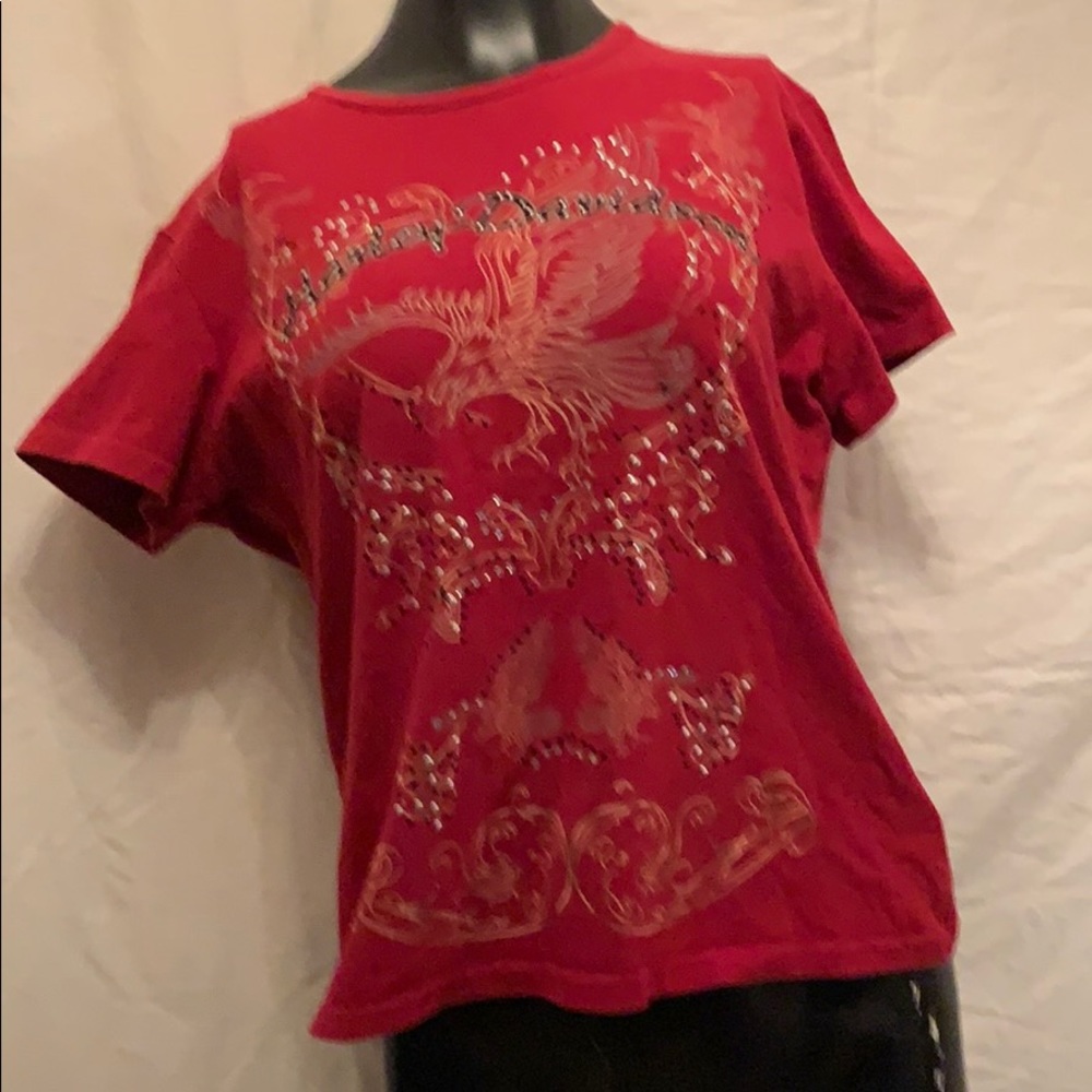 Harley  Davidson red t shirt with design sz l